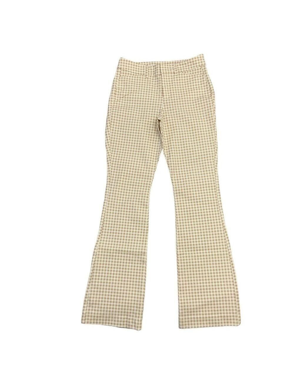 Old Navy Pixie high-rise trousers pants beige white gingham NWT wide leg tall 4